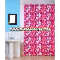 POLYESTER PINTED SHOWER CURTAIN WITH HOOKLESS RINGS