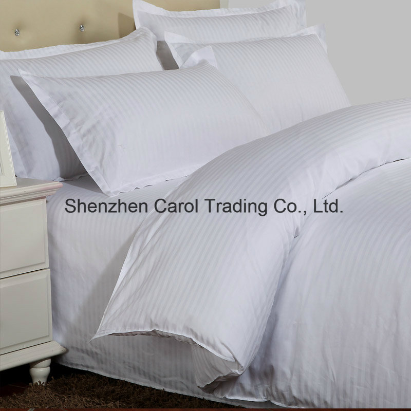 100% Cotton Bleached White Striped Luxury Hotel Bedding Set